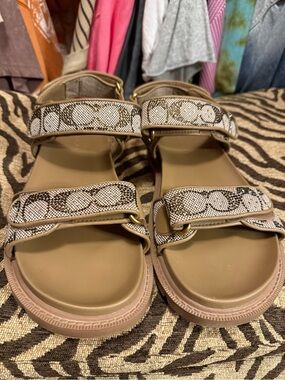 Coach Tan Platform Sandals with Signature Snakeskin Straps